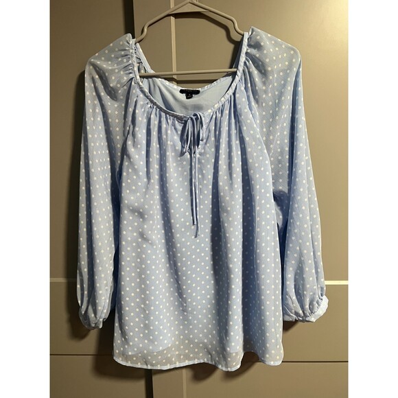 Talbots Petite Chiffon Long Sleeve Polka Dot Keyhole Blouse Blue/White XSP - Picture 1 of 3